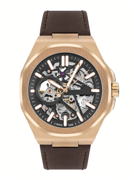 Men's Automatic Leather Strap Watch – LC07978-454